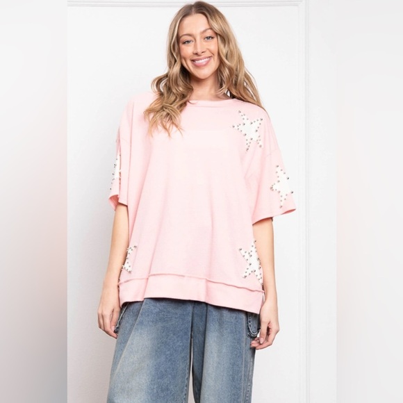 Blue Velvet Pink Boxy Oversized Short Sleeve Tee Size S - Picture 3 of 16